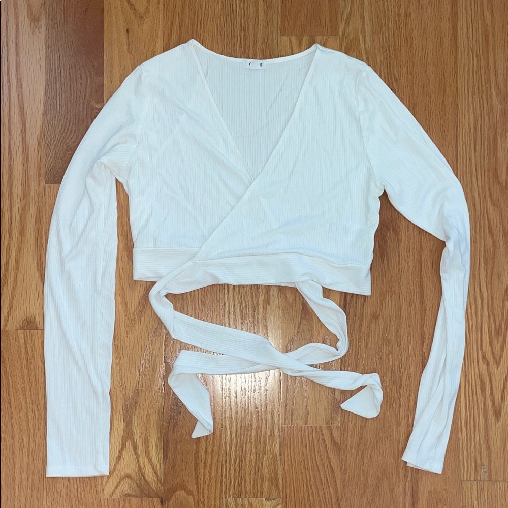 White Wrap Long Sleeve Top